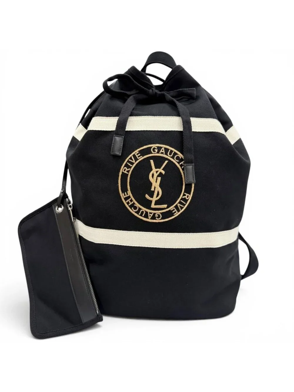 Saint Laurent Paris Canvas Leather Rive Gauche Sling Bag Included